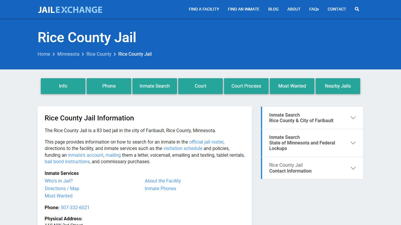 Rice County Jail, MN Inmate Search, Information